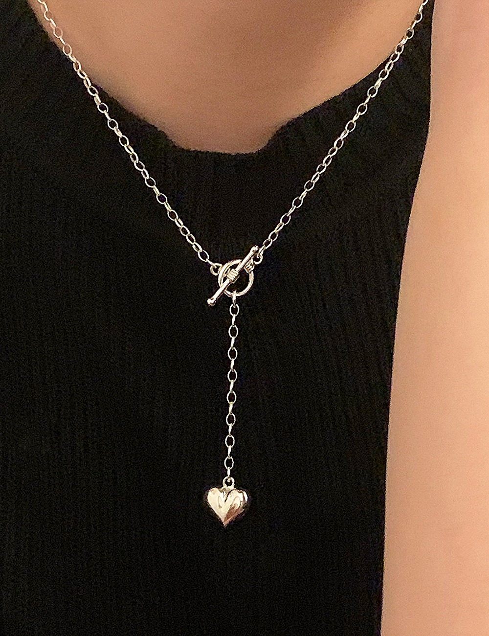 (silver 92.5) Heart toggle necklace
