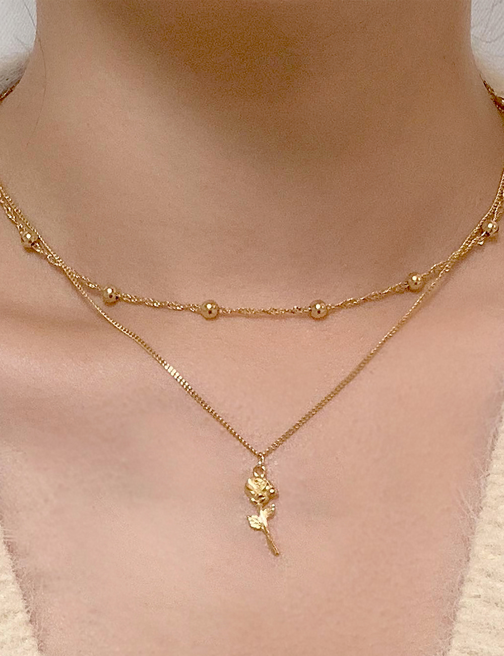 (silver 92.5) Antique rose necklace