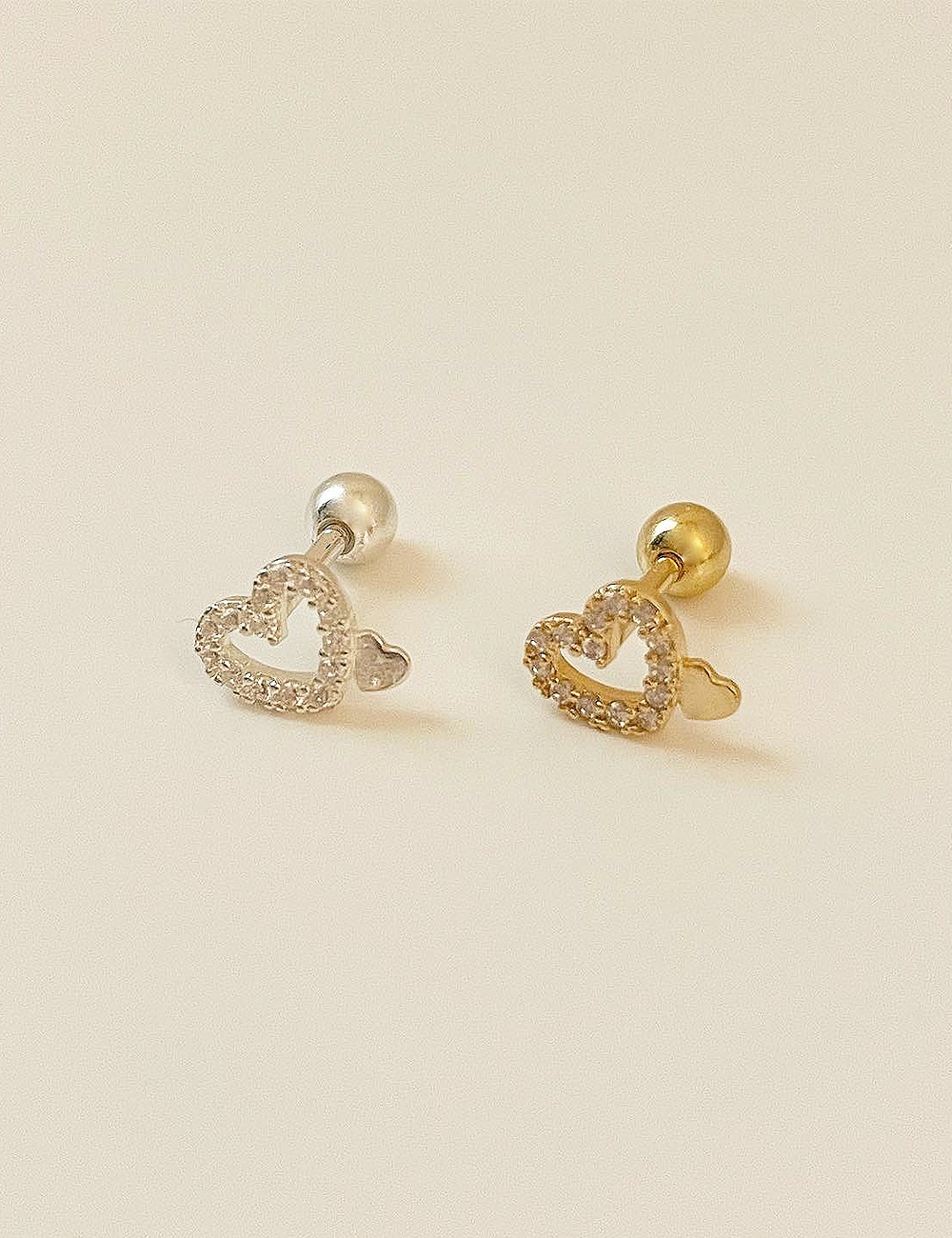 (silver 92.5) Double heart piercing