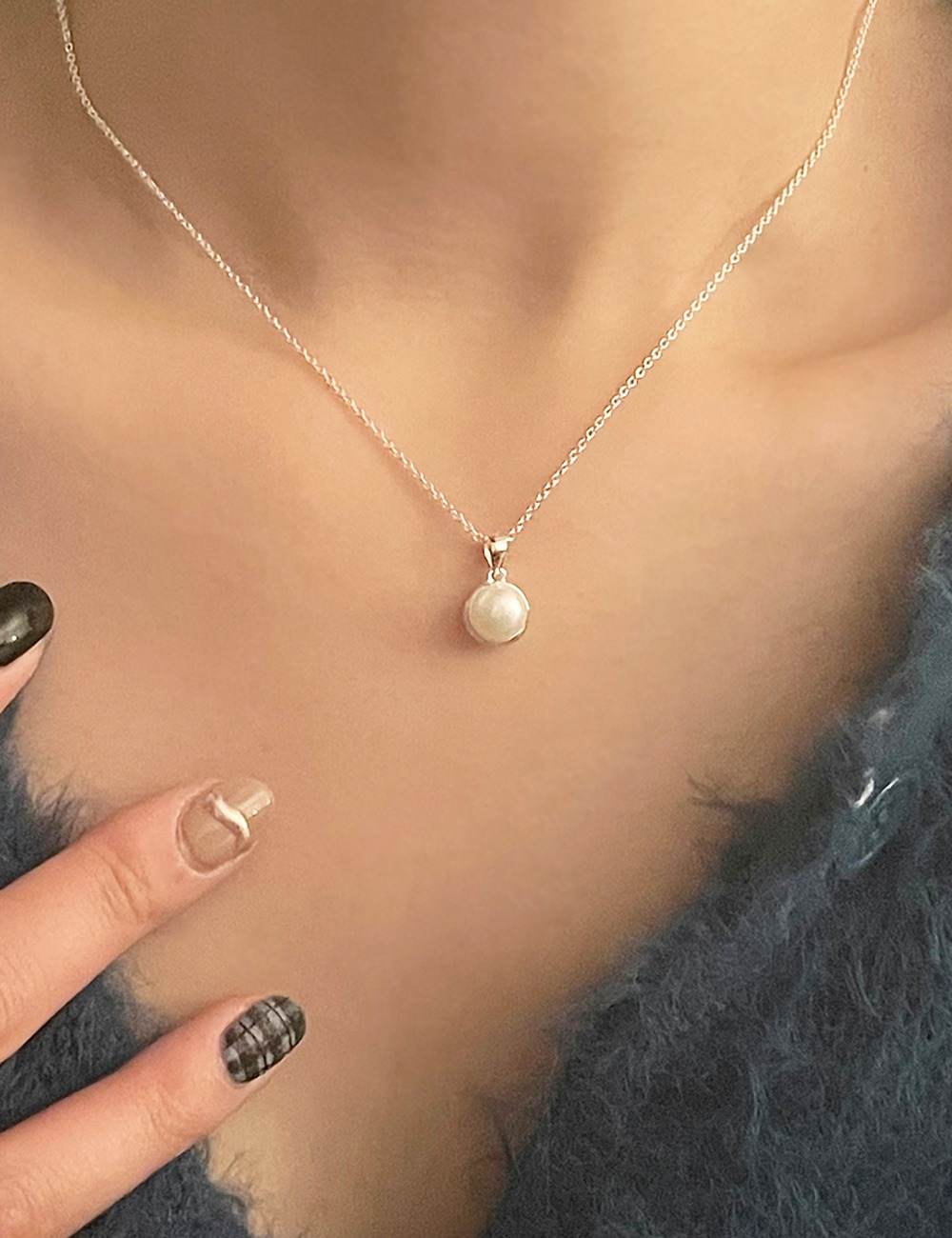 (silver 92.5) Pearl pendant necklace
