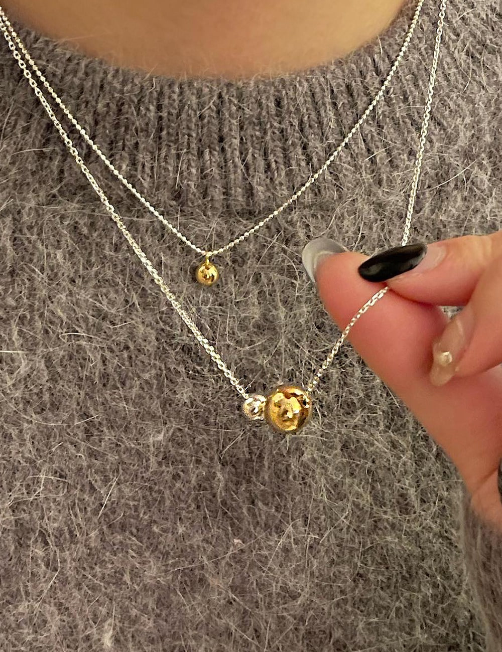 (silver 92.5) Drop Combi boll necklace