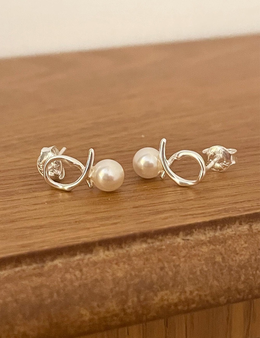 (silver925)Flat pearl earring