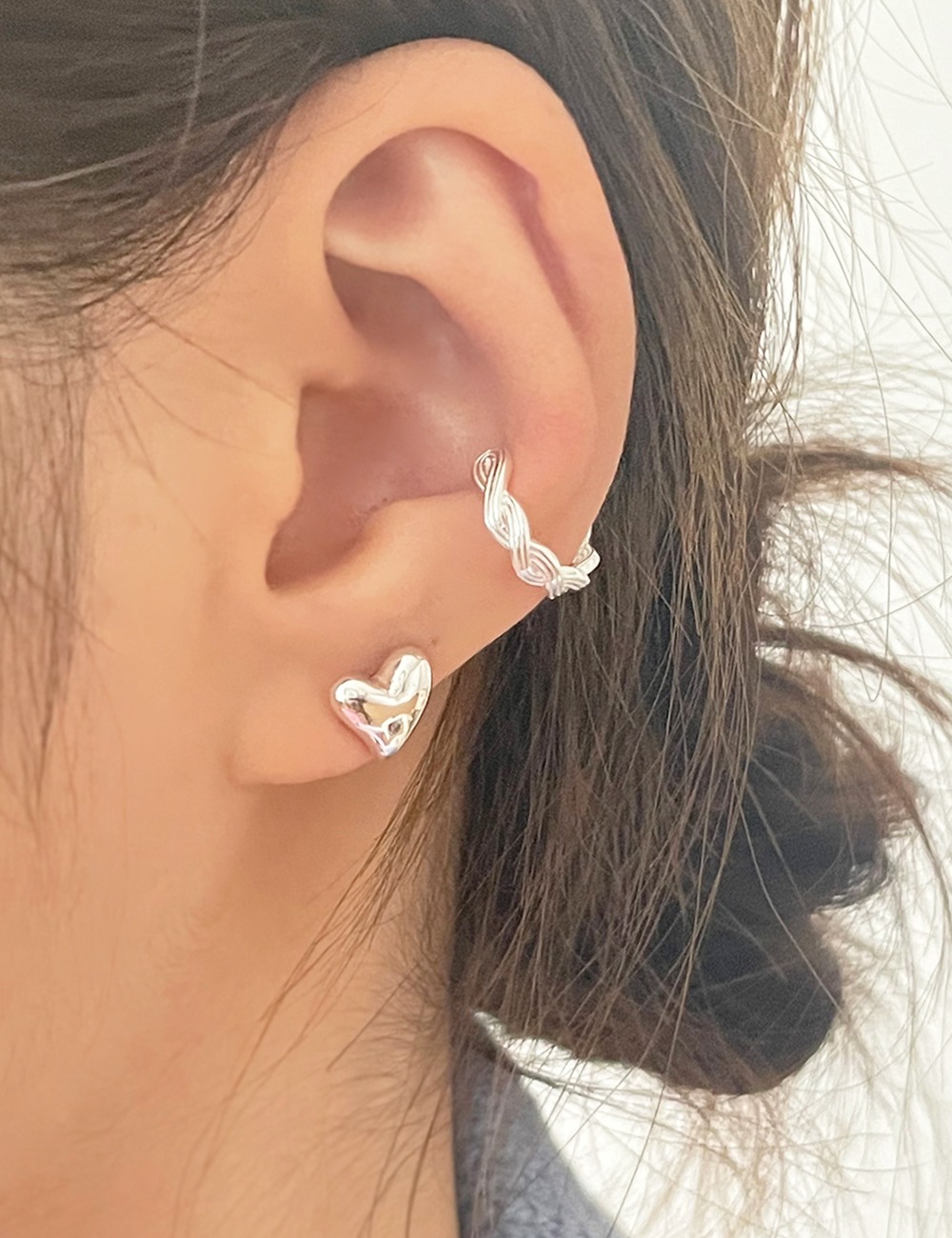 (silver925)Volume heart cubic earring