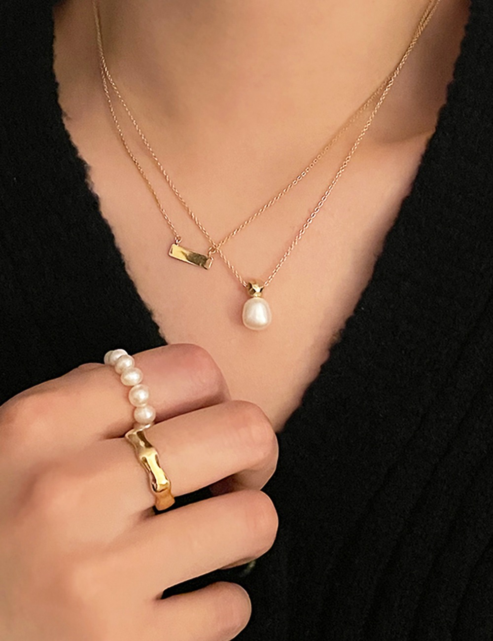 (silver 92.5) Pearl drop necklace
