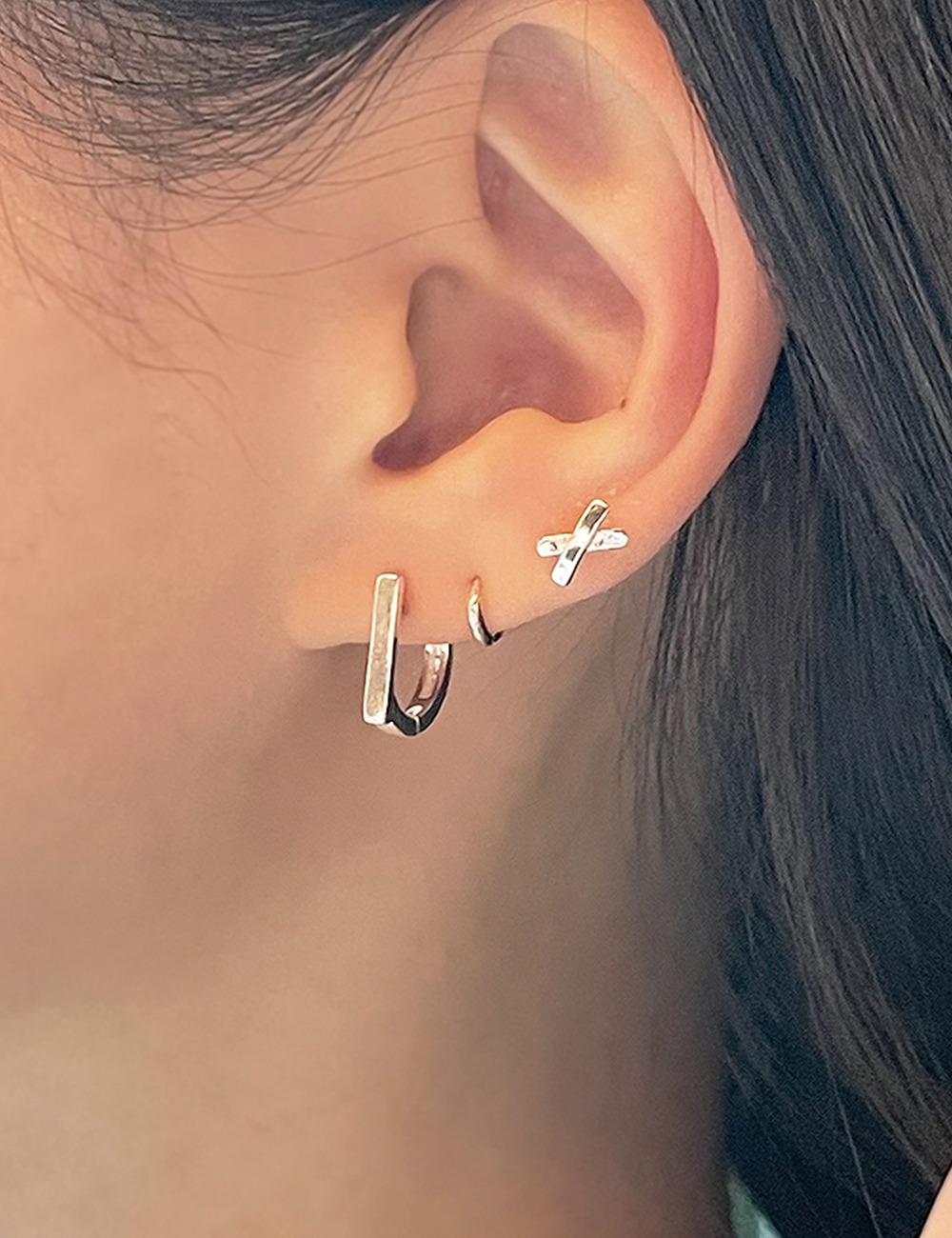 (silver925) Flat onetouch earring