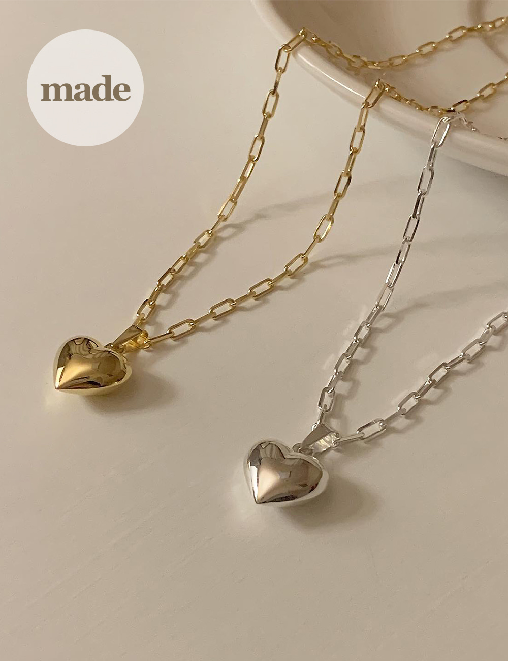 (silver 92.5) Heart chain necklace / gleamme made