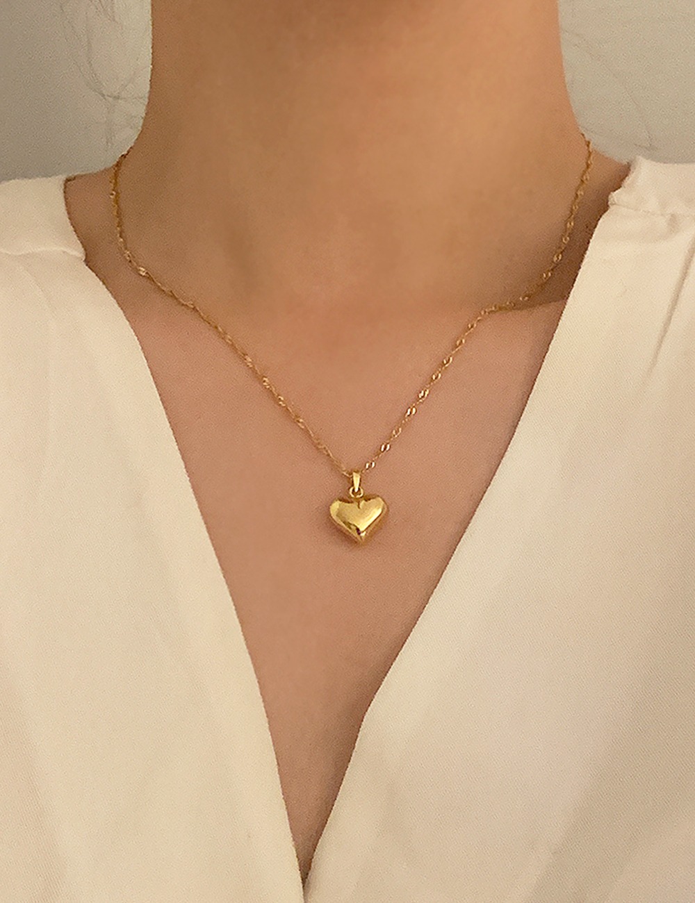 (silver 92.5) Twist chain heart necklace