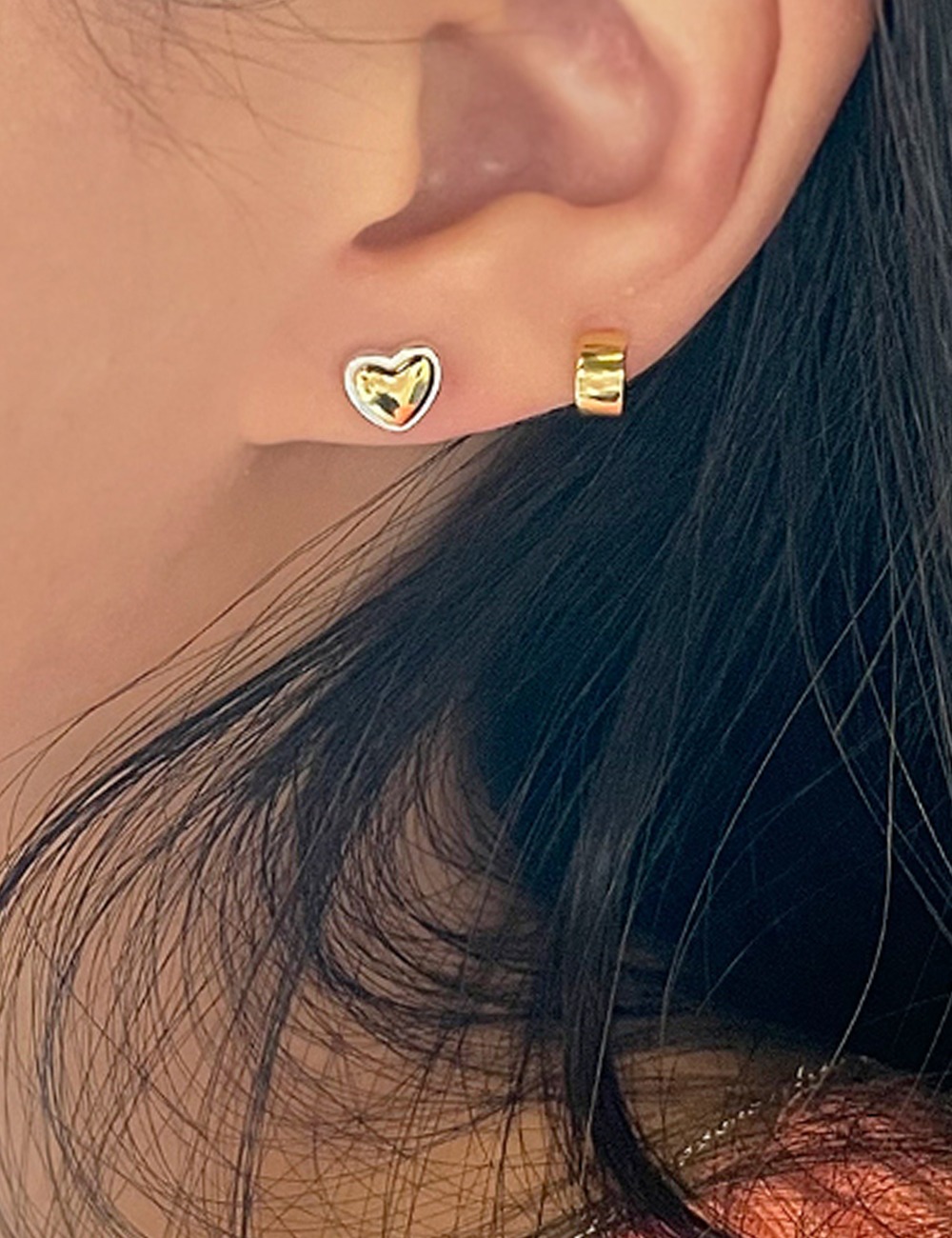 (silver 92.5) Combi heart earring
