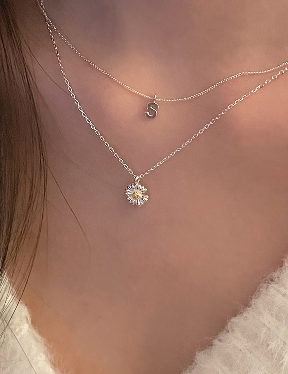 (silver 92.5) Flower necklace