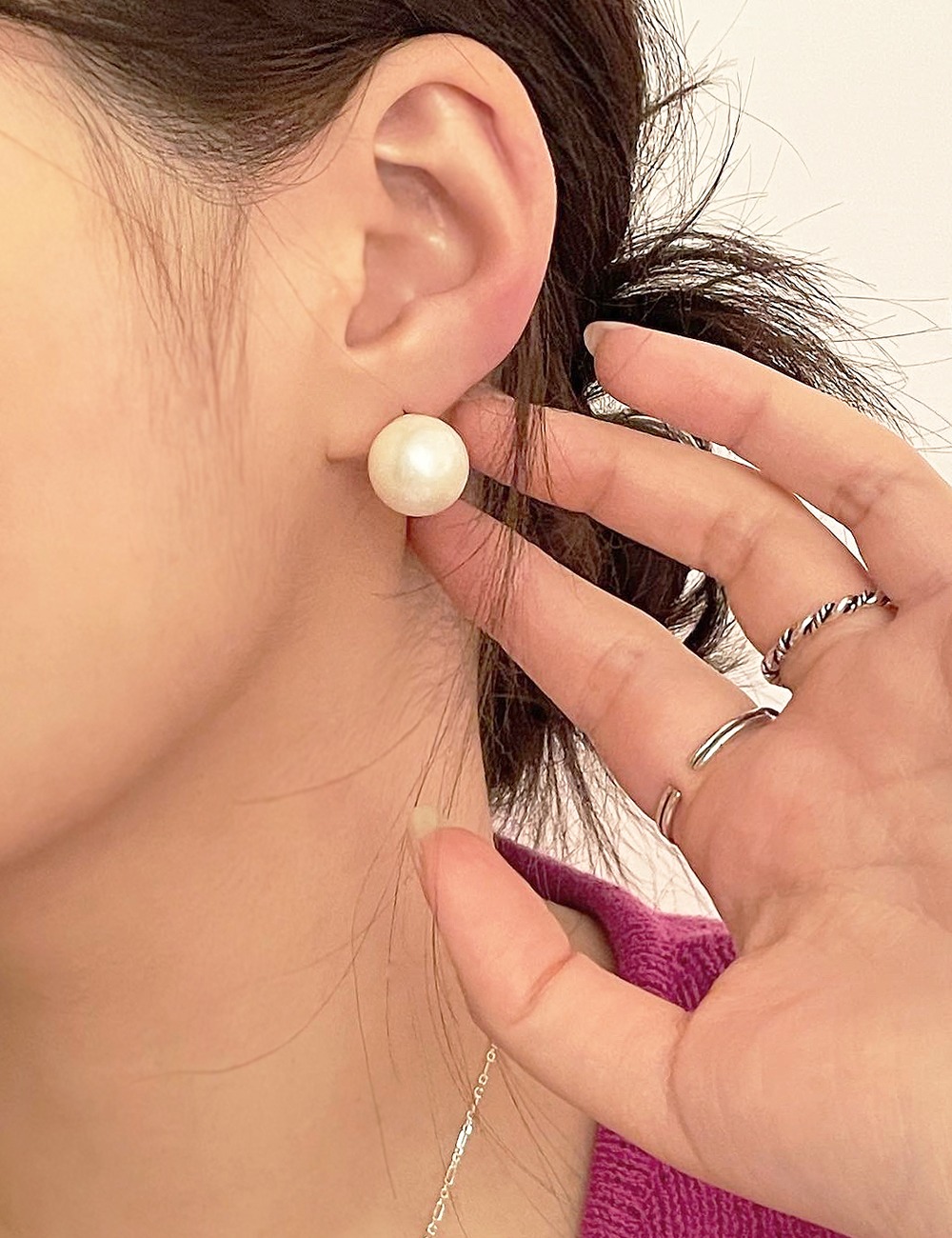 (silver925)Big pearl earring