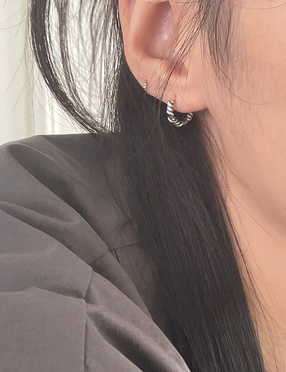 (silver925) Oil rope earring