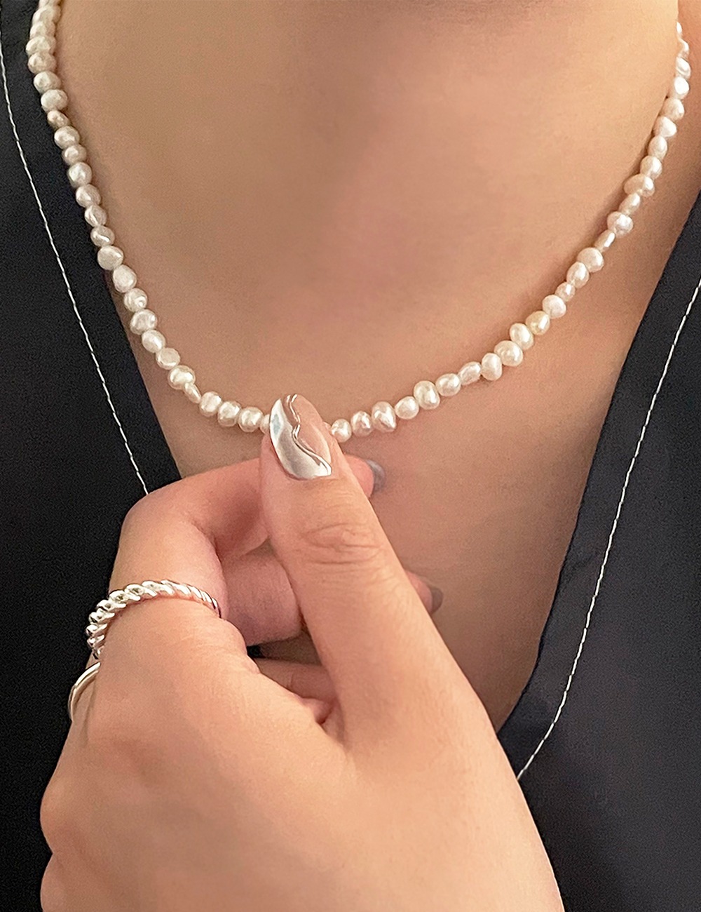 (silver 92.5) Pearl 5mm necklace