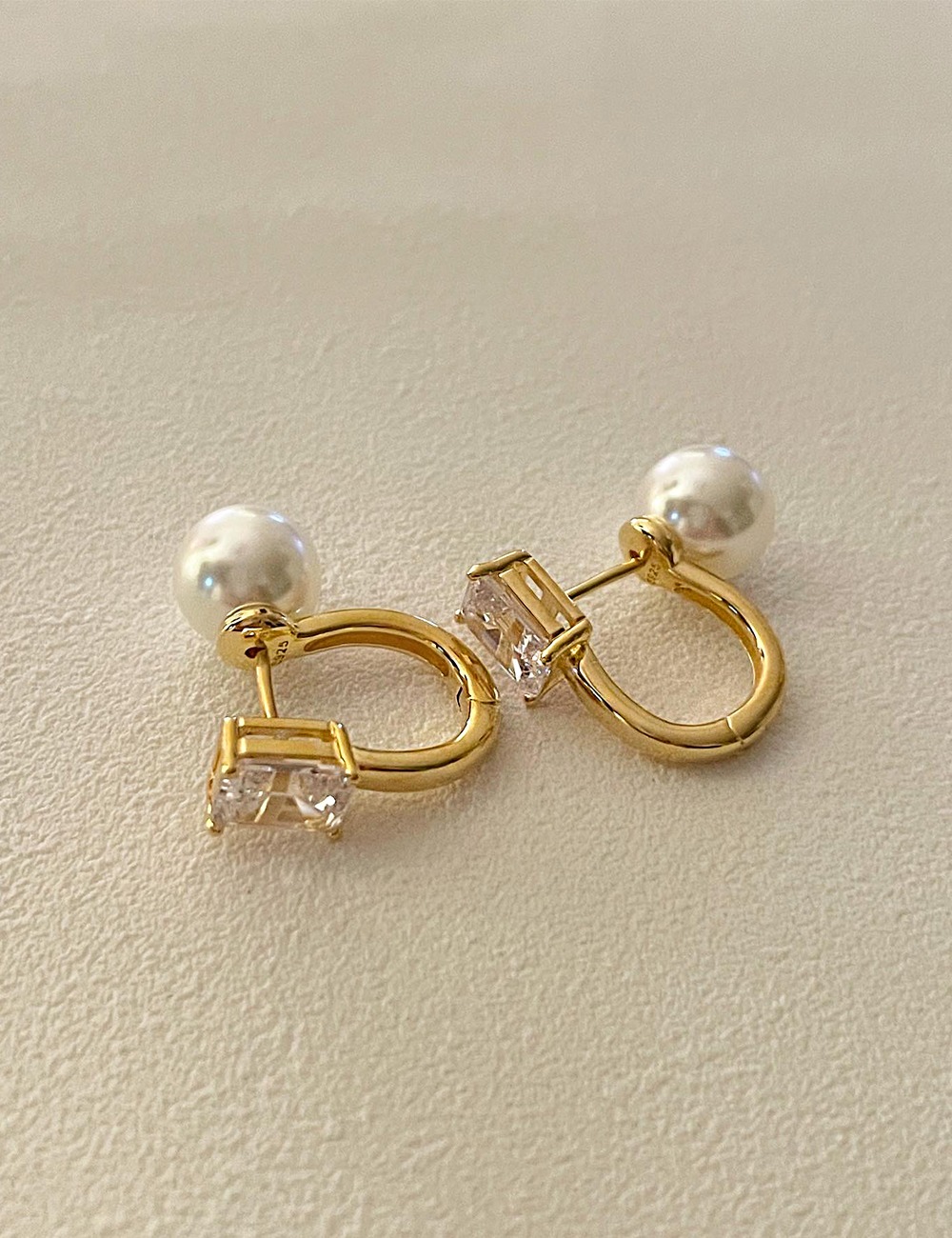 (silver925) Square gemstone earring